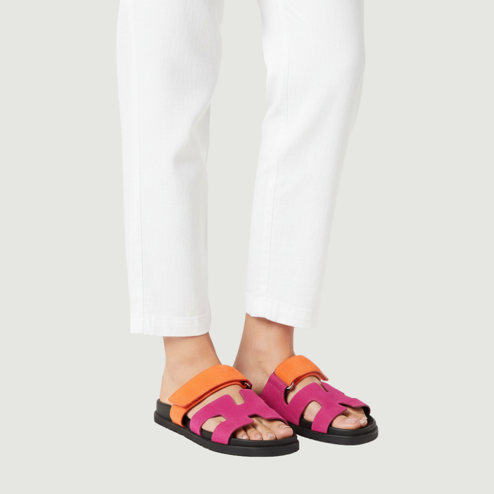 Noma Sandals - Suede Orange & Pink