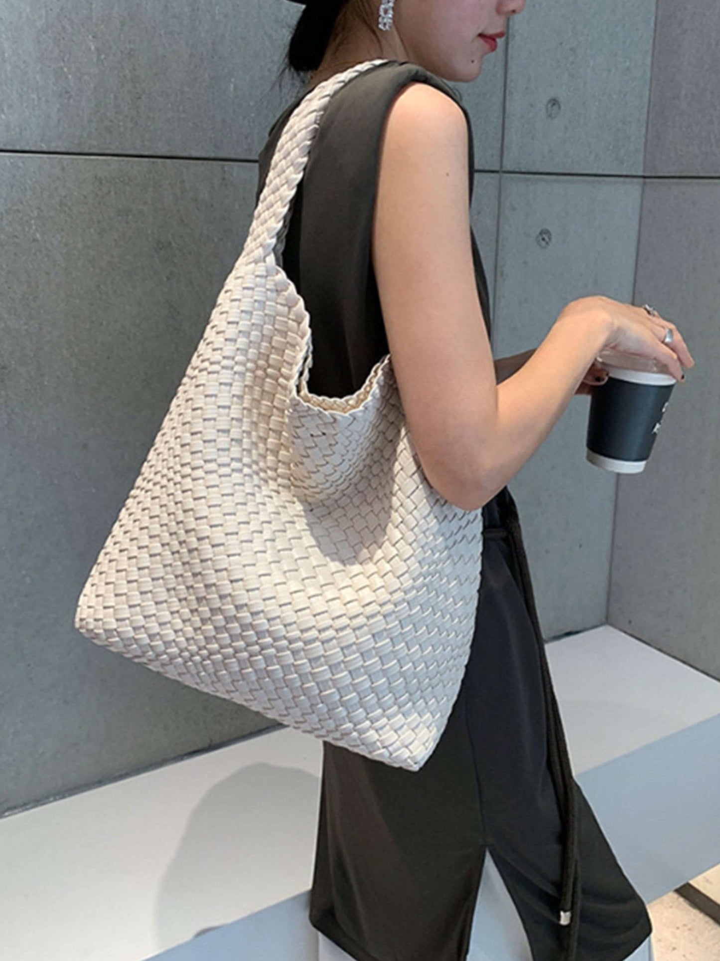 Seame - Cara Woven Shopper Bag Medium Black Medium