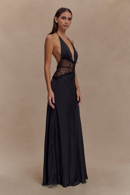 Diora Lace & Satin Maxi Dress - Black
