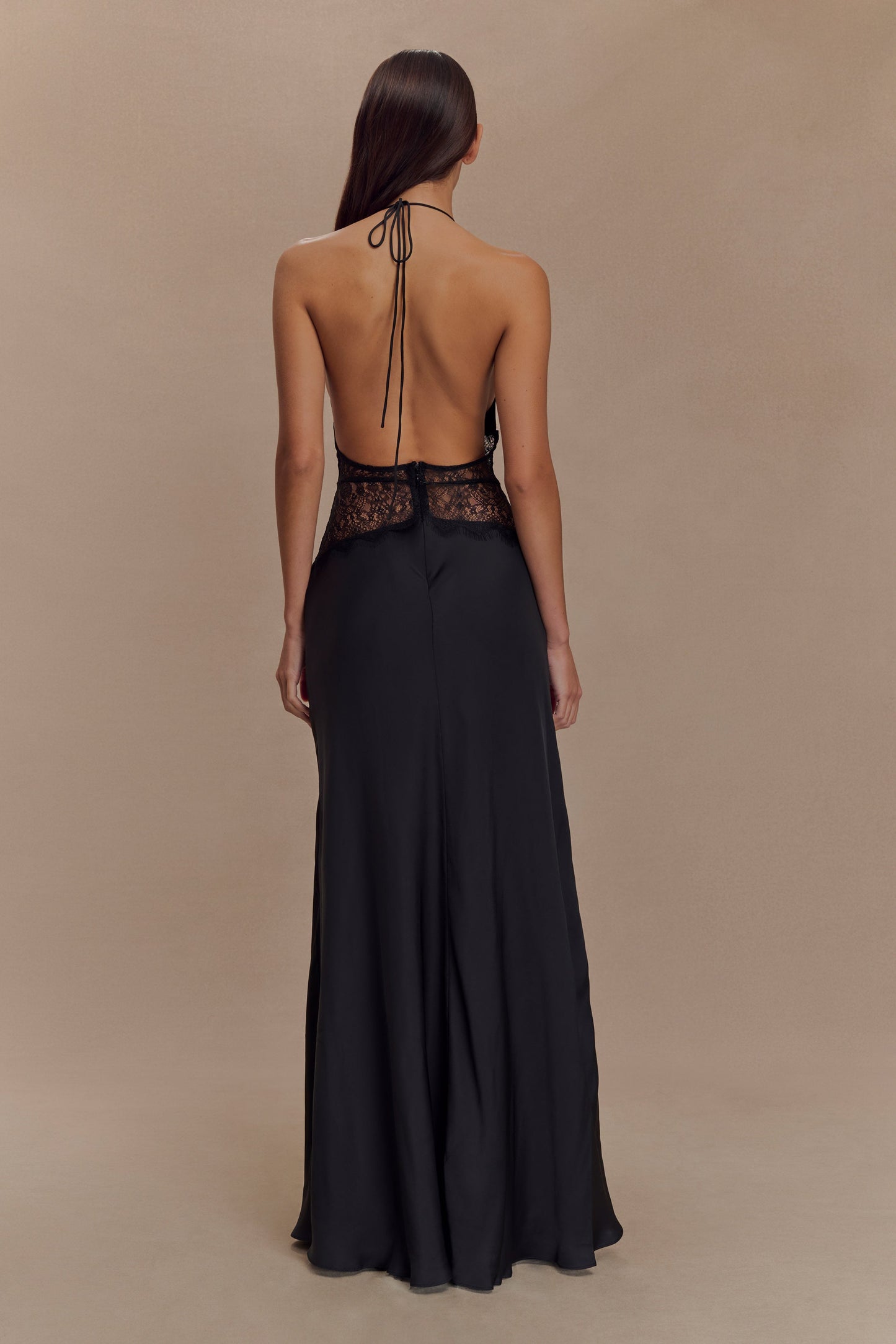 Diora Lace & Satin Maxi Dress - Black