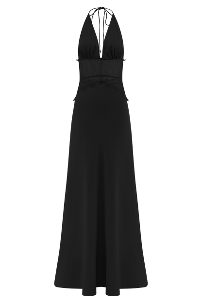 Diora Lace & Satin Maxi Dress - Black