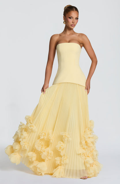 Delphine Floral Gown - Lemon