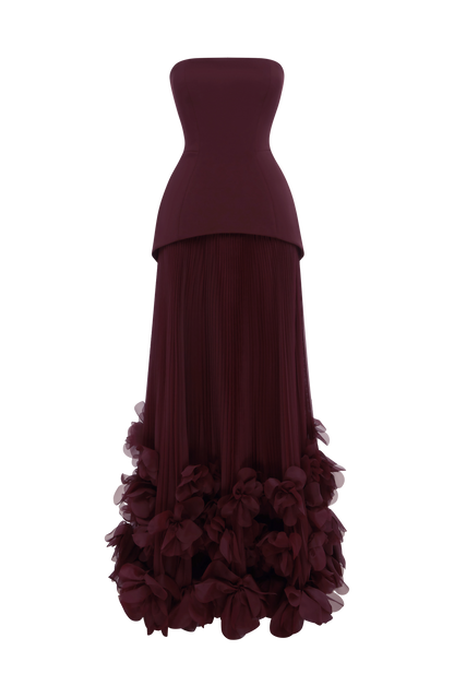 Delphine Floral Gown - Burgundy